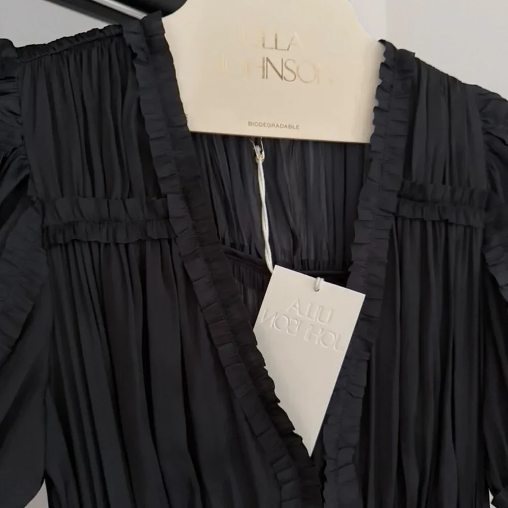 Ulla Johnson, Olivia Midi Dress in Black Satin, Size 0 - Picture 9 of 16